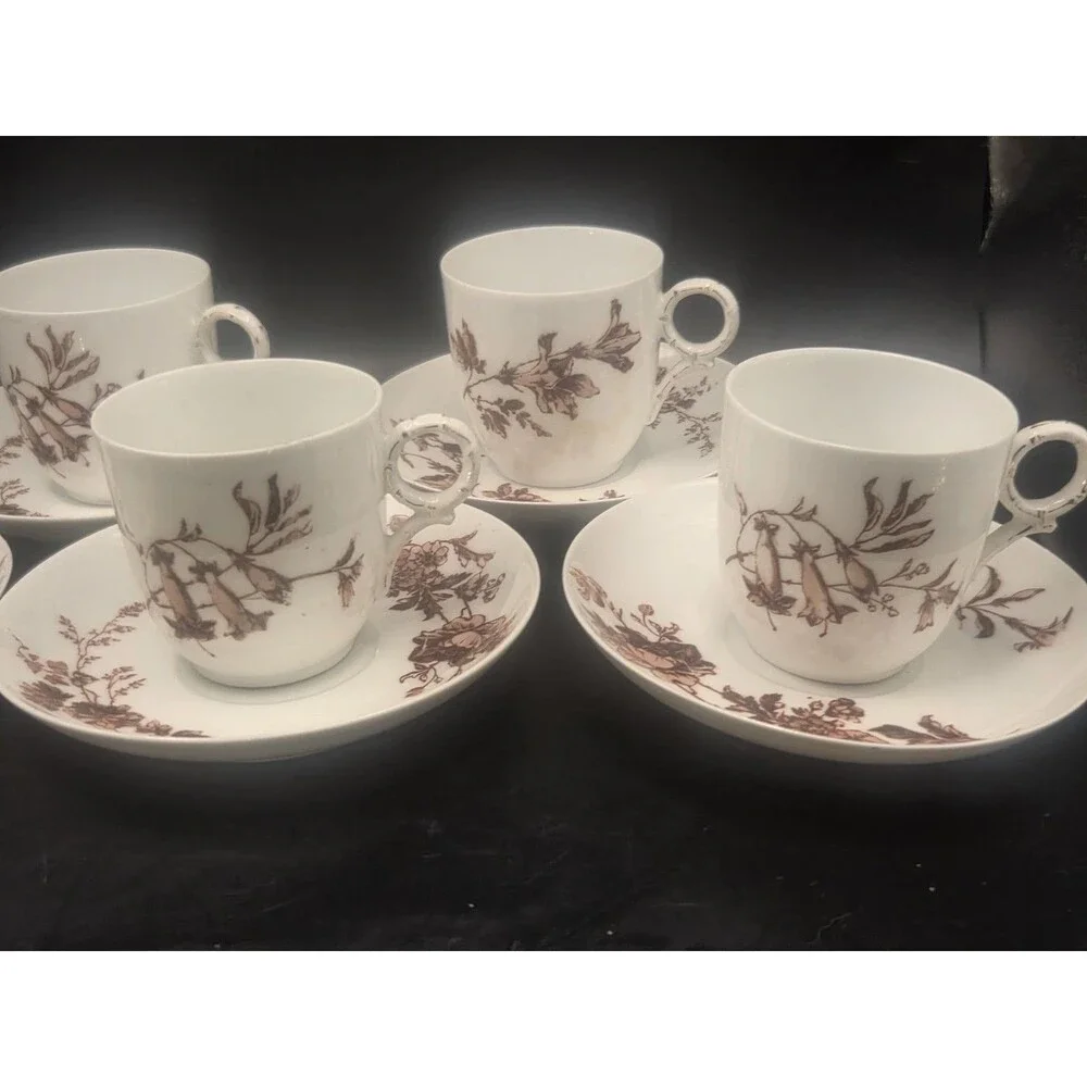 Antique Theodore Haviland Limoges France Set of 5 Demitasse Cups  Saucers Floral
